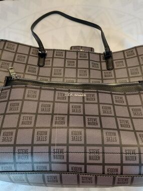 Steve Madden Gray And Black Logo Tote Bag With Bonus Bag And Strap